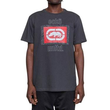 Imagem de Camiseta Ecko Casual Grafite Escuro Logo Vermelha Malha Algodão