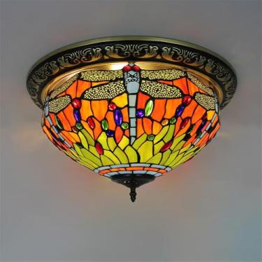 Imagem de American Retro Color Glass Lâmpada De Teto LED Luxo Criatividade Sala De Estar Restaurante Estudo De Quarto Hotel Villa Corredor Varanda Luz (Estilo 13 D40CM)