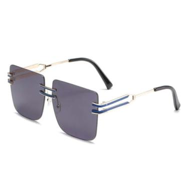 Imagem de Óculos de sol sem aro tamanho grande feminino, popular, de metal degradê, óculos de sol para áreas externas, casual, proteção UV (1)