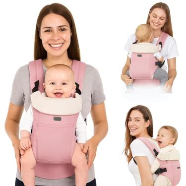 Imagem de AIEBAO Bolsa Carregador Para Bebê, Assento Ergonômico, 03 Modos de Uso, Apoio Lombar, Suporte de Cabeça, Bolso Frontal, Até 24 Meses, Suporta 25kg, Acolchoado, Fivelas Ajustáveis, Tecido, Rosa.