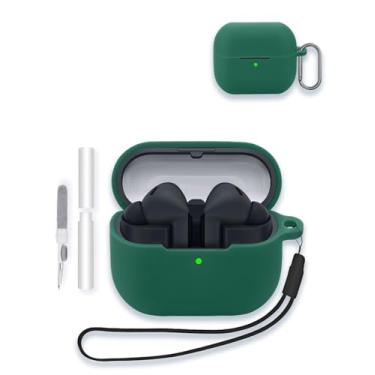 Imagem de Capa para Samsung Galaxy Buds 3 FE (2025) Fones de ouvido Bluetooth sem fio, capa protetora de silicone macio WUNIAK portátil resistente a arranhões com kit de limpeza, mosquetão e cordão, verde