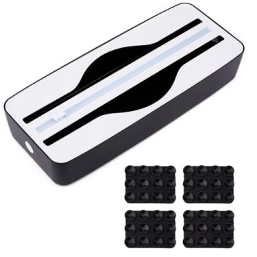 Imagem de DICOSMETIC 1 cortador de plástico dispensador de folha de alumínio 2 em 1 organizador reutilizável de filme aderente cortadores deslizantes pretos para papel encerado de folha de alumínio