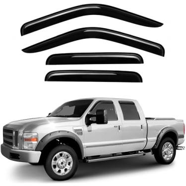 Imagem de GrandWheel Protetores de chuva Co Smoke com fita na lateral para janela de ventilação defletores compatíveis com Ford F-250, 350, 450, 550 Super Duty 1999-2016 SuperCrew Cab- 4 peças. GW0037