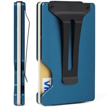 Imagem de FIRDIKT Carteira masculina minimalista de fibra de carbono, porta-cartão de crédito, clipe de dinheiro e alça para dinheiro, carteira masculina fina RFID, Azul fosco A1, Minimalist Wallet, Clássico