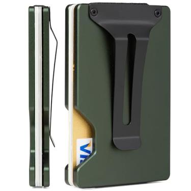 Imagem de FIRDIKT Carteira masculina minimalista de fibra de carbono, porta-cartão de crédito, clipe de dinheiro e alça para dinheiro, carteira masculina fina RFID, R2 Verde fosco, Minimalist Wallet, Clássico