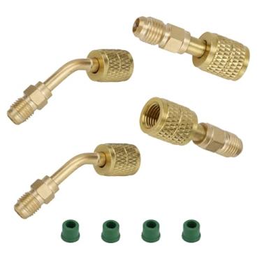 Imagem de 2 Pacas A2L R32 R454B e 2 Peças R32 R454B Adaptador de Latão para Refrigerante, Adaptador de Rosca Inversa Fêmea 1/4" Macho 1/4" Ligações Ligação Rápida AVAC para Sistemas Tanques Divididos