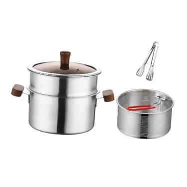 Imagem de SiaBiced Cesta para fritadeira, panela com filtro, panela de estoque com tampa, frigideira com alça para ambientes internos e externos, com Camada de Vaporizador