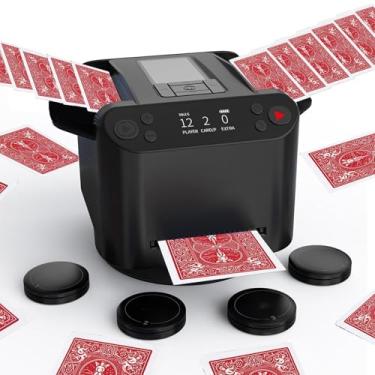 Imagem de YOOLANSA 2-in-1 Automatic Card Shuffler and Dealer, 360/180 Card-Flow Modes, Supports 2 Decks, 12 Players, with 4 Wireless Draw Remotes, for UNO, Poker, Phase 10 (Black)