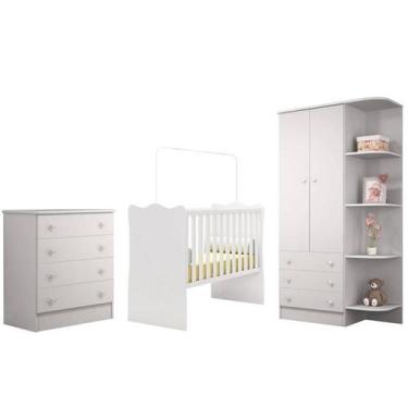 Imagem de Infantil - Berço Meu Soninho, Cômoda, Armário / Branco - Qmovi