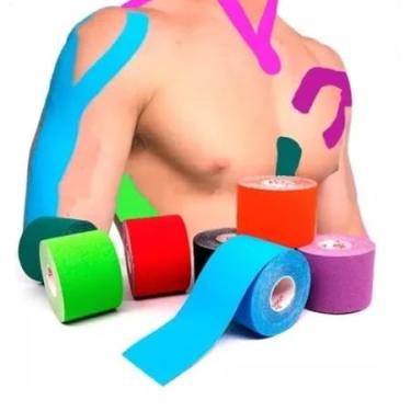 Imagem de Fita Kinesiológica para Fisioterapia, 5m x 5cm, Algodão e Elastano, Resistente à Água