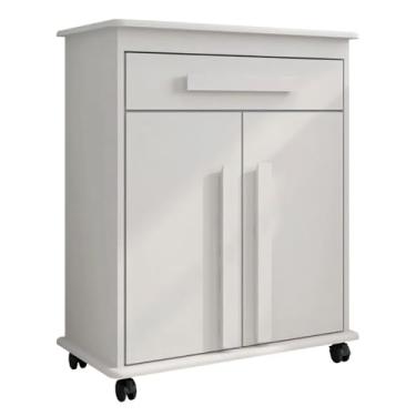 Imagem de Armário Balcão Multiuso 2 Portas 1 Gaveta com Rodízios Chile Branco RV Móveis