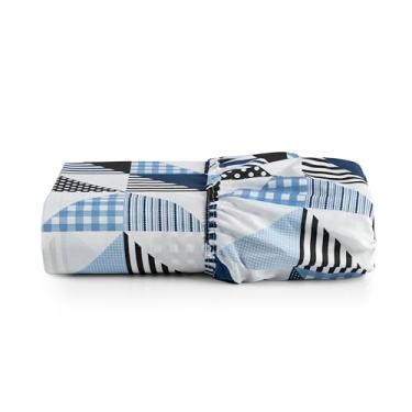 Imagem de Lençol Solteiro Avulso com Elástico – Percal 180 Fios Estampado, Algodão, Cores Vivas e Caimento Ideal (GEOMÉTRICO AZUL)