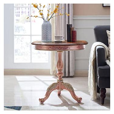Imagem de Mesa de centro de design simples, mesa de canto de madeira maciça, mesa lateral redonda, mesa de cabeceira moderna para sala de estar, quarto e saguão, mesa de destaque para sofá e sofá para pequenos