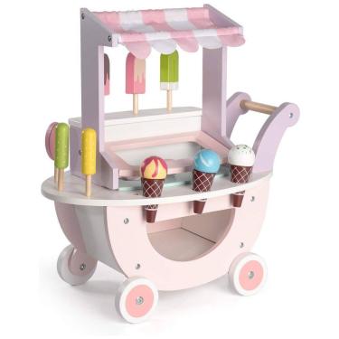 Imagem de Carrinho de Sorvete Educativo de Madeira ROBUD para Crianças, Brinquedo de Cozinha em Carrinho de Comida para Meninas e Meninos a partir de