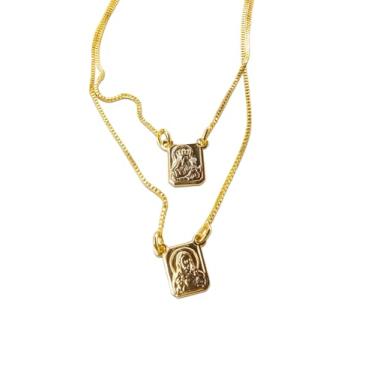 Imagem de AURUM SEMIJOIAS, Escapulário Feminino e Masculino de 60 cm, Sagrado Coração de Jesus, Religioso, Folheado a Ouro, Corrente Veneziana, Medalhas Duplas de 7mm x 7mm (pequeno), Fé, Religião, Cristã, Cristão, Semijoias Finas para pessoas de bom gosto.