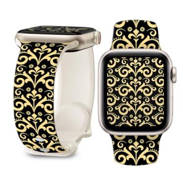 Imagem de Pulseira de relógio compatível com Apple Watch de 38 mm, 40 mm, 41 mm e 42 mm, pulseira de substituição com fecho clássico para Apple Watch Series SE11 10 9 8 7 6 5 4 3 2 1 Utral (padrão dourado 1)