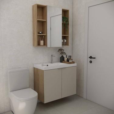 Imagem de Conjunto de Banheiro com Cuba 80cm Vittare Carvalho/Nude