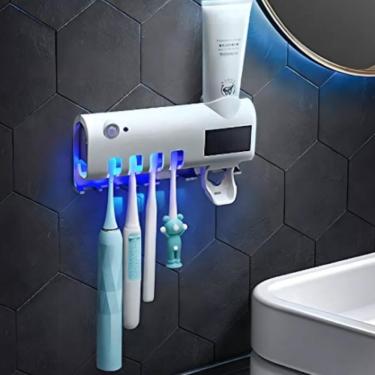 Imagem de Suporte Escova De Dente Com Esterilizador Dispenser Automático Pasta Higienizador Uv
