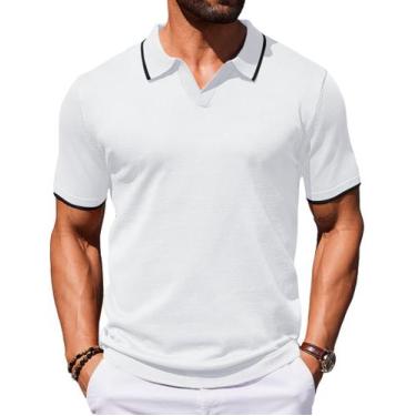 Imagem de Camisa polo COOFANDY, manga curta, casual, vintage, golfe, branca