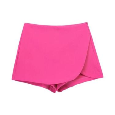 Imagem de Saia Mini Assimétrica De Cintura Alta Feminina Rosa E Preta Moda Casua