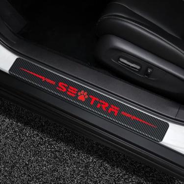 Imagem de MAXDOOL 4 peças de protetor de peitoril de porta refletivo 4D adesivo de couro de fibra de carbono adesivos de proteção de entrada de porta adesivos de placa de desgaste apto para Sentra (vermelho)