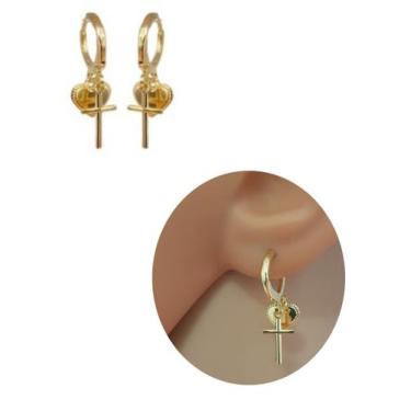 Imagem de Brinco Argolinha 2 Pingentes Folheado Ouro 18k Antialérgico - MIXFOLHE