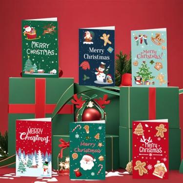 Imagem de Pacote com 6 cartões de Natal com envelopes e adesivos, decoravelmente laminados e brilhantes em branco conjunto de cartões comemorativos de Natal, sacos de presente de Natal