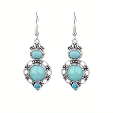 Imagem de Brincos elegantes com pingente turquesa para mulheres, joia boho, leve, ideia de presente