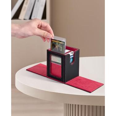 Imagem de MTG Deck Box with Commander Window Display, Trading Card Storage Box Holds 100 Double-Sleeved Cards Suitable for TCG/CCG/PTCG/EDH/Magic/Sport Cards (Black&Red)