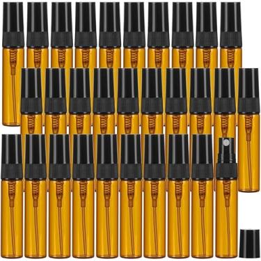 Imagem de 30 mini frascos de spray de vidro âmbar de 5 ml, frasco de amostra de névoa fina recarregável, pequeno frasco de spray de viagem para perfume, cosméticos líquidos, óleos essenciais