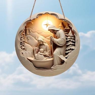 Imagem de 1 peça de decoração de parede de alumínio para presépio sagrado, 20 x 20 cm, decoração de parede religiosa rústica para escritório em casa, presentes de férias, Natal e ambiente espiritual o ano todo