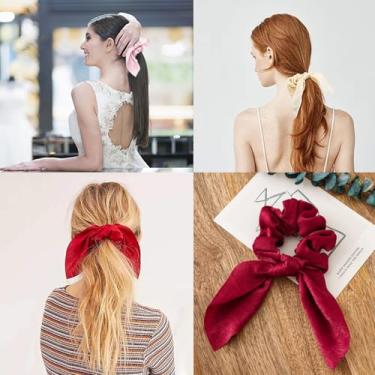 Imagem de Cachecol de cabelo para mulheres, laços de cabelo amarrados com laço floral, faixas elásticas, fita de cabelo, suporte de rabo de cavalo para meninas, 3 peças