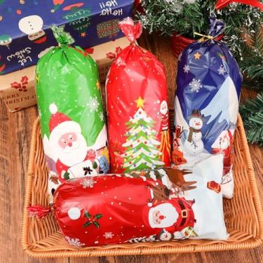 Imagem de 50 unidades de saco de presentes de Natal, sacos de doces de festa de Natal com 50 peças de gravatas douradas, 5 estilos de presentes de presente para lembrancinhas de festa de Natal (Estilo3, 27,5 x