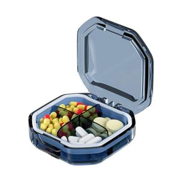 Imagem de Organizador de comprimidos de viagem, 4 compartimentos e 6 compartimentos, caixa de comprimidos pequena, estojo compacto para pílulas diárias para vitaminas, óleo de fígado de bacalhau, suplemento