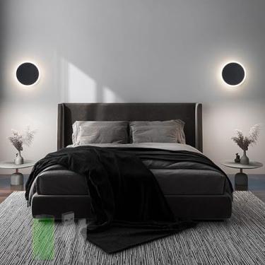 Imagem de Lâmpada de parede com bateria LED minimalista redonda carregável lâmpada de parede com interruptor de toque moderna iluminação de parede de alumínio para sala de estar escada quarto corredor (luz