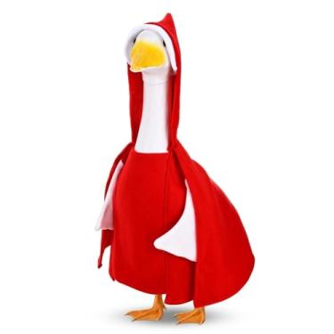 Imagem de JcHrmers Roupas de ganso de varanda de Halloween para empregada doméstica de ganso de 58 cm de altura ou vestido vermelho de ganso de plástico com gorro branco de ganso roupas para quintal gramado