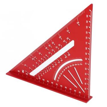 Imagem de Régua triangular, liga metálica, régua de triângulo, transferidor 30, 45, 60, 90 graus, ferramenta de medição de layout para carpinteiro engenheiro (vermelho)