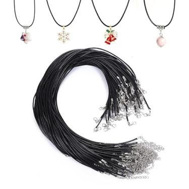 Imagem de 50 peças de cordas de contas de 49,5 cm com corrente traseira - cordões de fecho de lagosta de 1,5 mm para fazer joias, pulseiras, colares, miçangas (preto)