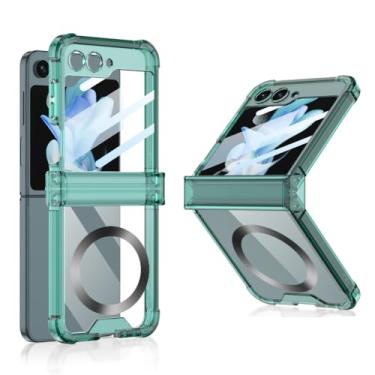 Imagem de Capa airbag para samsung galaxy z flip 5 4 flip4 z flip5 capa de carga transparente, verde, para samsung z flip 5
