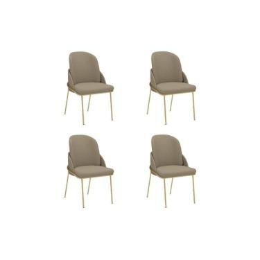 Imagem de Cadeira Sala De Jantar Vitta Kit 4 Un Metal Linho-bege - Dj Móveis