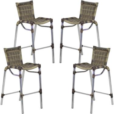 Imagem de Kit 4 Banquetas Alumínio Fortaleza Alta Para Balcão Cozinha Bar Trama Original Capuccino