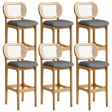 Imagem de Kit 06 Banquetas Altas Para Cozinha Bancada Sala Tela Betta Fixa L02 Linho Cinza Escuro - Lyam