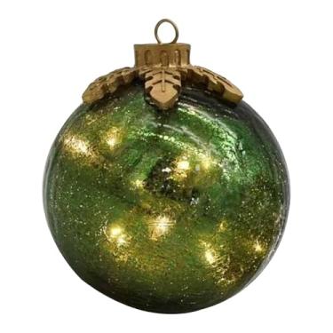 Imagem de MotiveTech Bola de vidro com luzes LED, enfeite de Natal decorativo para árvore de Natal, ideal para pendurar em shows, jardins e lareiras, Verde