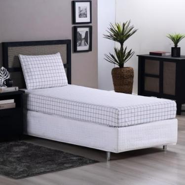 Imagem de Jogo de Lençol Solteiro Grid Collection 2 Peças, Percal 200 Fios, Estampa com Grade, Lençol Elástico 188x88x30cm, Fronha 70x50cm (Cinza Claro)