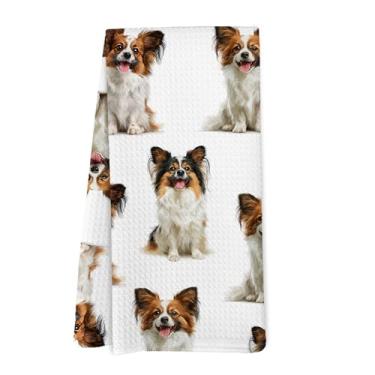 Imagem de Yorhifa Papillon Gifts Toalhas de cozinha, presentes de cachorro Papillon para mulheres e homens, toalhas de chá para cozinha, decoração de banheiro, presentes para amantes de cães, toalhas de mão