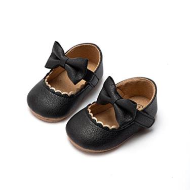 Imagem de CENCIRILY Sapatos para bebês meninas Mary Jane com laço, antiderrapante, sola macia, pré-andador, sapatos de casamento de princesa, A - Preto, 12-18 Months Toddler