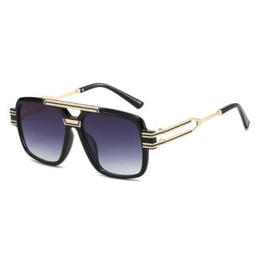 Imagem de HCPIHF Óculos de sol vintage de metal feminino para homens, armação grande e luxuosa, estilo punk, UV400 (preto e cinza)