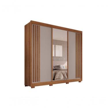 Imagem de Guarda-roupa Casal Com Espelho 3 Portas 4 Gavetas Atenas Com Pés 100% Mdf Salleto Cinamomo/off White