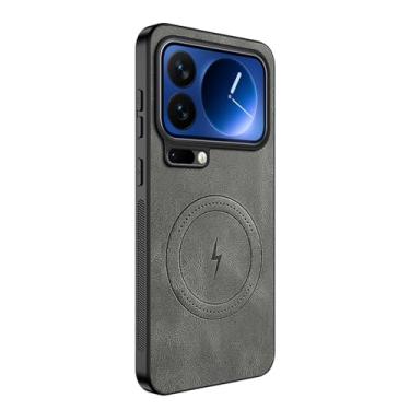 Imagem de LTLMYDAM Capa minimalista para Xiaomi 17 Pro Max/17 Pro/17, capa fosca de couro vegano com sucção magnética, capa fina à prova de impressões digitais, cinza, 17 Pro