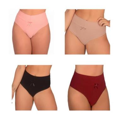 Imagem de Kit 4 Calcinhas de Algodão Cós Alto Duplo Pós Parto Cintura Alta Calço